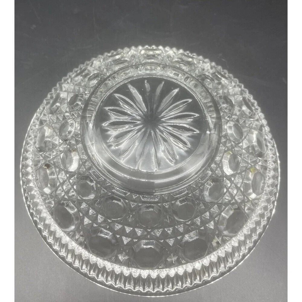 VTG Indiana Glass Clear Windsor Button & Cane Pattern Covered Candy Dish 7.5”‎